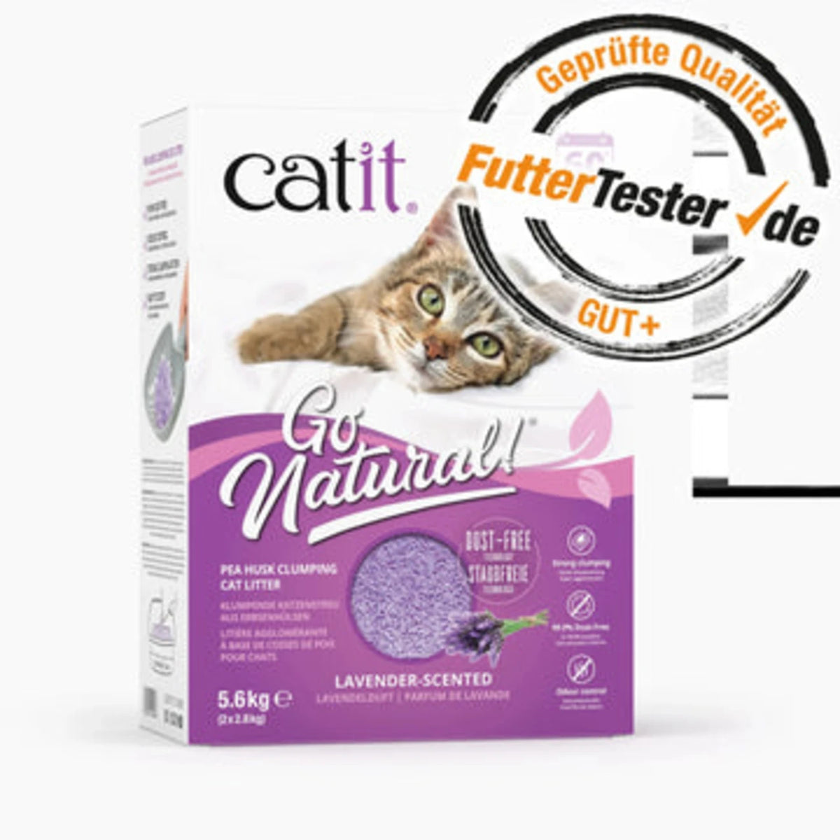 Go Natural!, klumpende Katzenstreu, aus Erbsenhülsen, 2 x 2,8kg (5,6kg) – Lavendelduft