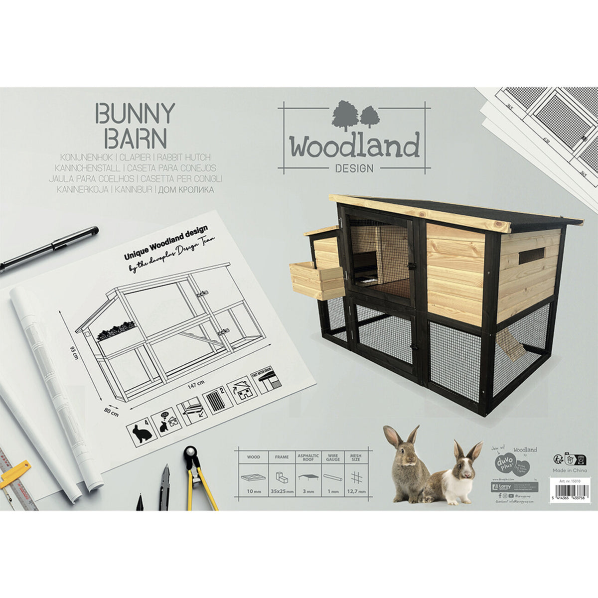 Woodland Design Kaninchenstall Bunny Barn – Dein Traumhaus für Langohren – 147 x 80 x 93 cm