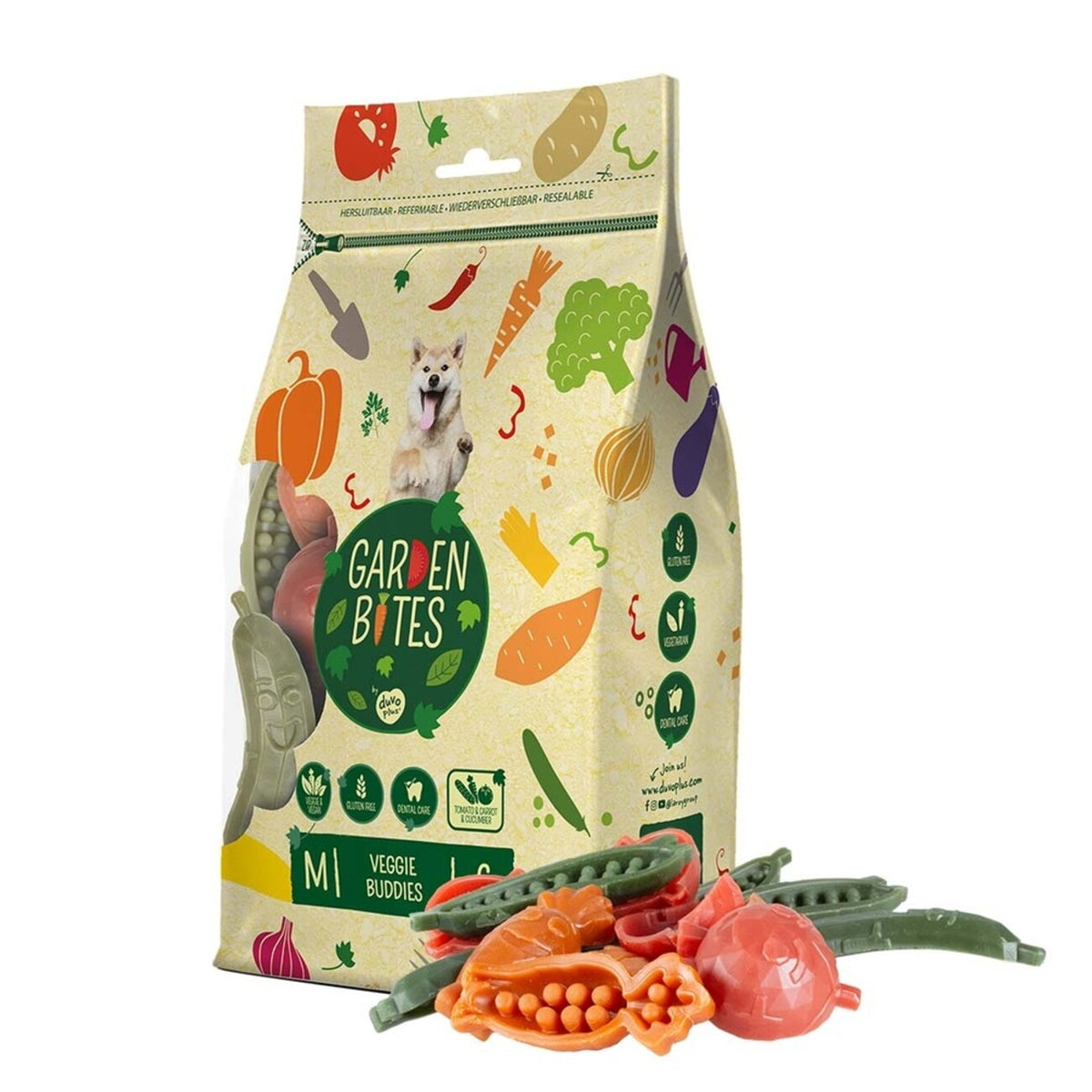 Garden Bites Veggie Buddies - Der vegetarische Hundesnack für gesunde Zähne – M - 8,5 cm - 6 Stück