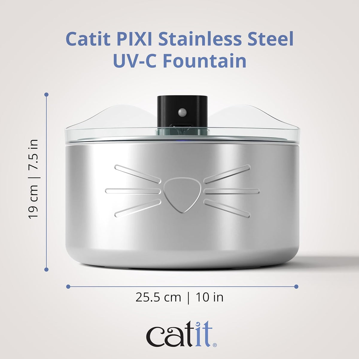 Catit PIXI UV-C Edelstahl-Trinkbrunnen für Katzen – Kabellos & 5L XXL