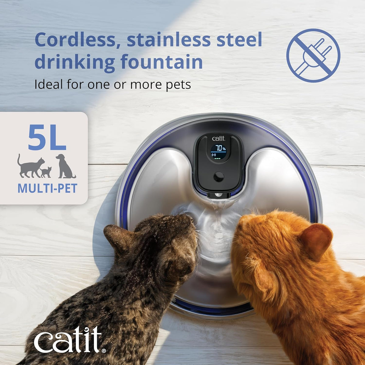 Catit PIXI UV-C Edelstahl-Trinkbrunnen für Katzen – Kabellos & 5L XXL