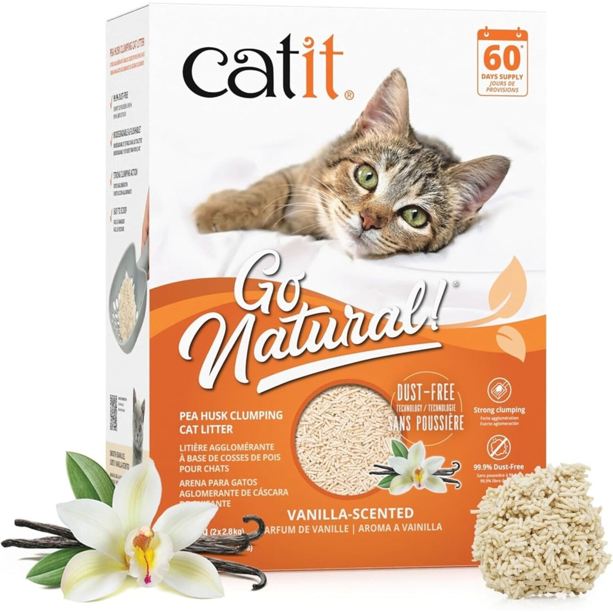 Go Natural!, klumpende Katzenstreu, aus Erbsenhülsen, 2 x 2,8kg (5,6kg) – Vanilleduft