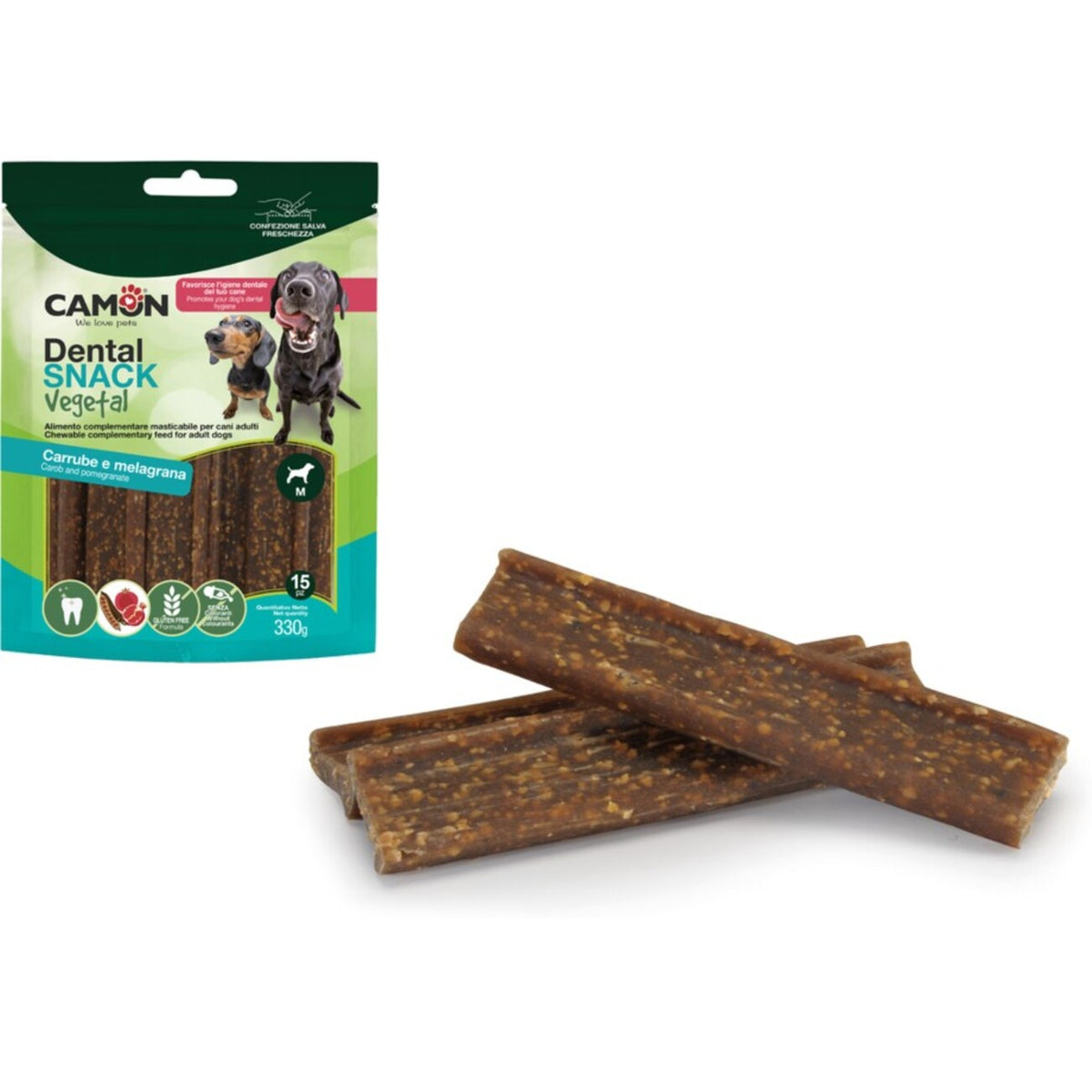 Vegane Dental Sticks mit Johannisbrot & Granatapfel für Hunde – M: 10x2,7x1,3 cm, 330 g