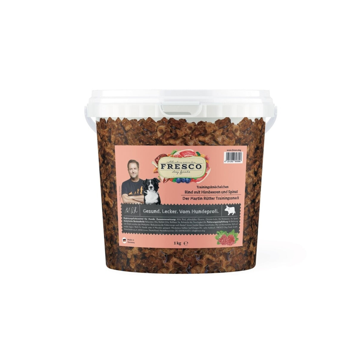 Martin Rütter Trainingsknöchelchen (1 kg) | Perfekte kleine Hundesnacks fürs Training – Rind mit Himbeeren und Spinat
