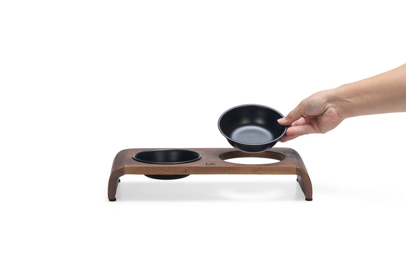Designed By Lotte Holz Dinnerset Katze Melora â Stilvolle Futterstation aus Akazienholz