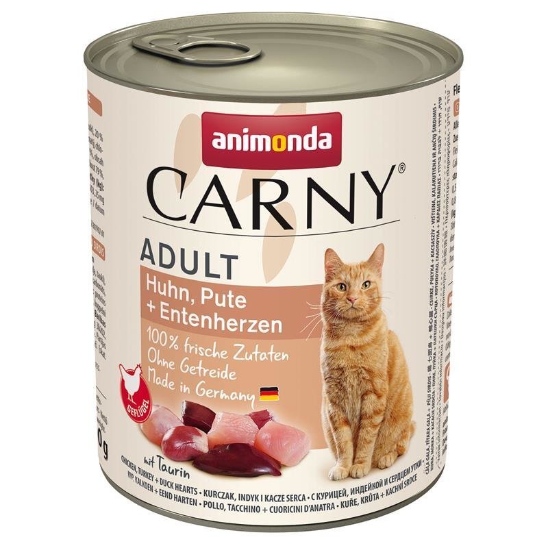Katzen Nass Futter Carny Adult – Huhn, Pute & Entenherzen, 6x800 g