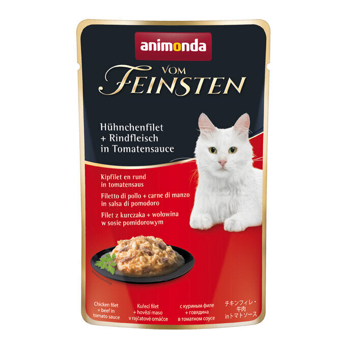 Animonda vom Feinsten Katzenfutter im Portionsbeutel – mit Hühnchenfilet & Rindfleisch in Tomaten 18x50g