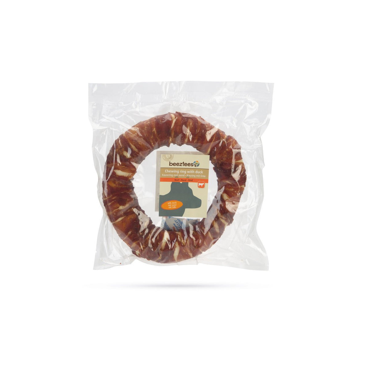Beeztees Hundesnack Rinderhaut Ring mit Ente – groß, ø 19 cm - 1 Stück
