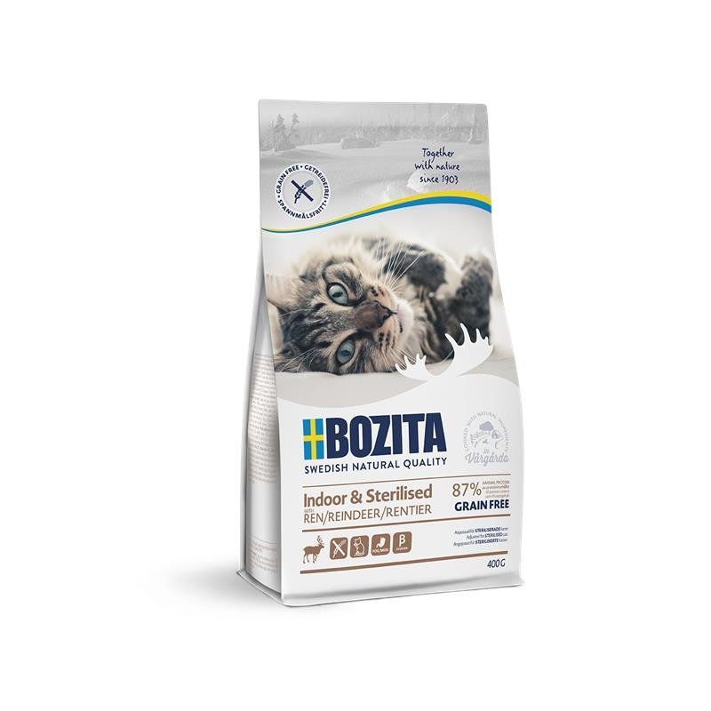 Bozita Katzenfutter Indoor & Sterilised Getreidefrei Rentier – 400g