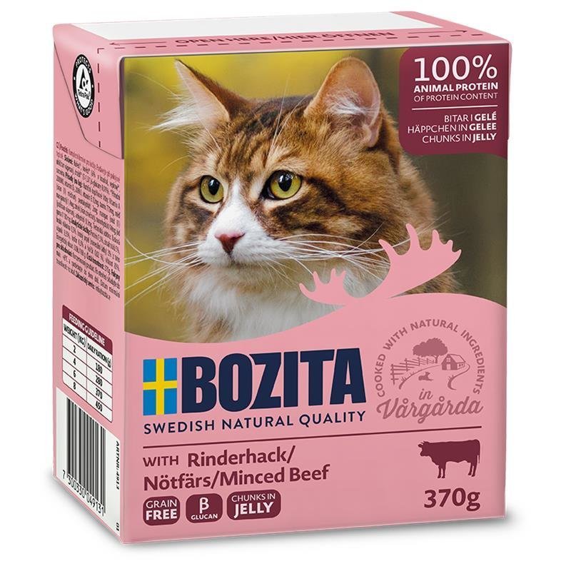 Bozita Katzenfutter Tetra Recart Häppchen in Gelee – Rinderhack 16x370g