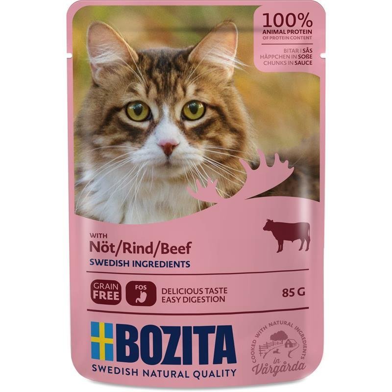 Bozita Pouch Katzenfutter Häppchen in Soße – Rind 12 x 85g