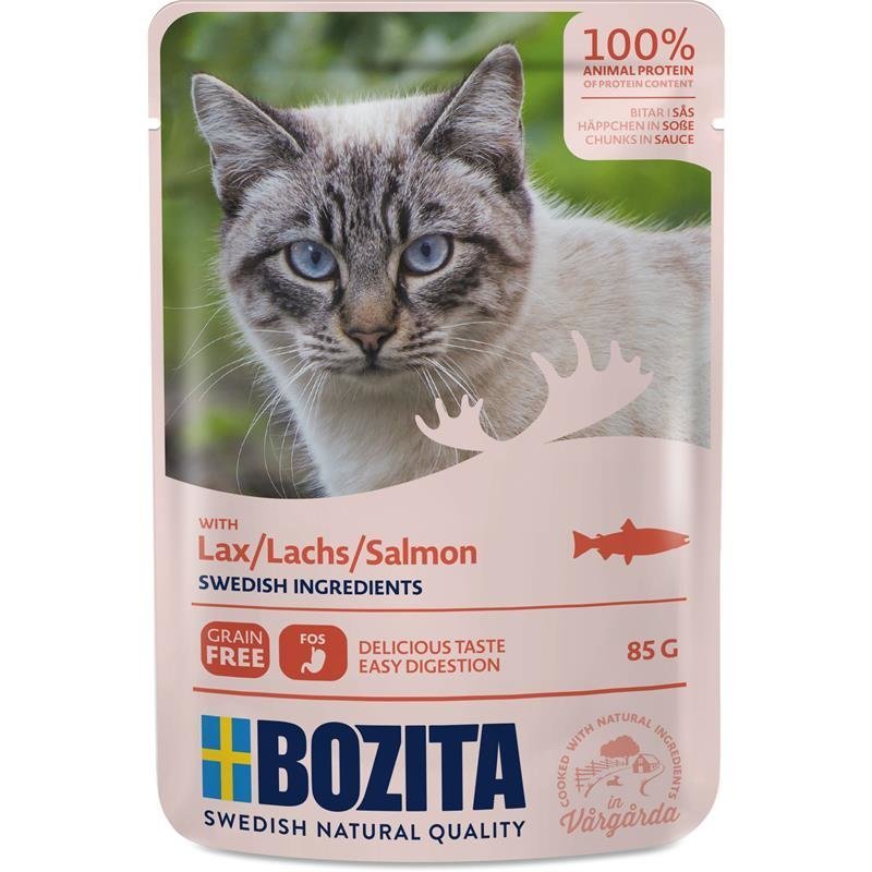Bozita Pouch Katzenfutter Häppchen in Soße – Lachs 12 x 85g