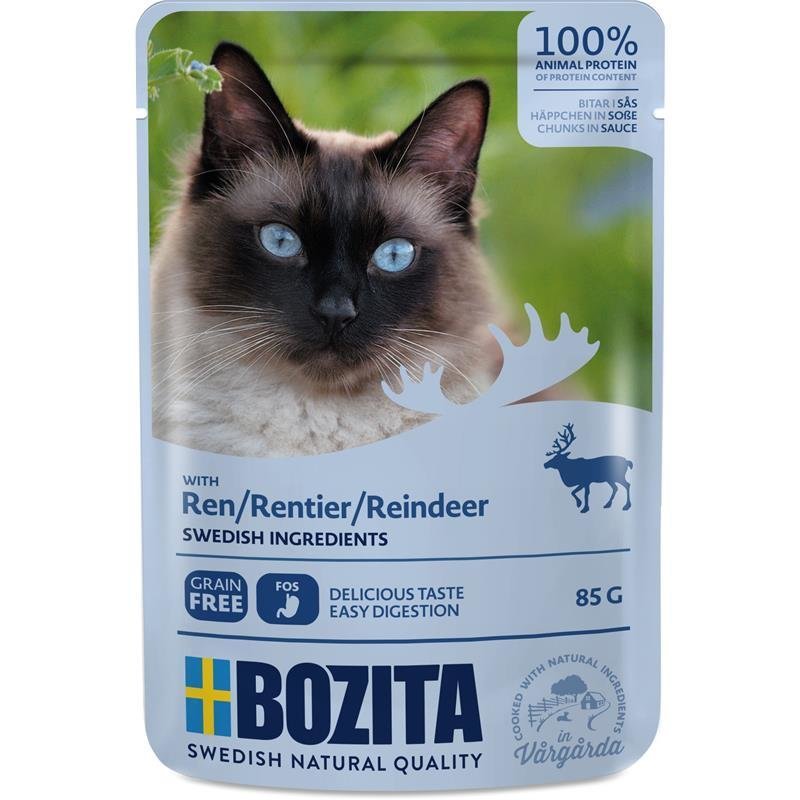 Bozita Pouch Katzenfutter Häppchen in Soße – Rentier 12 x 85g