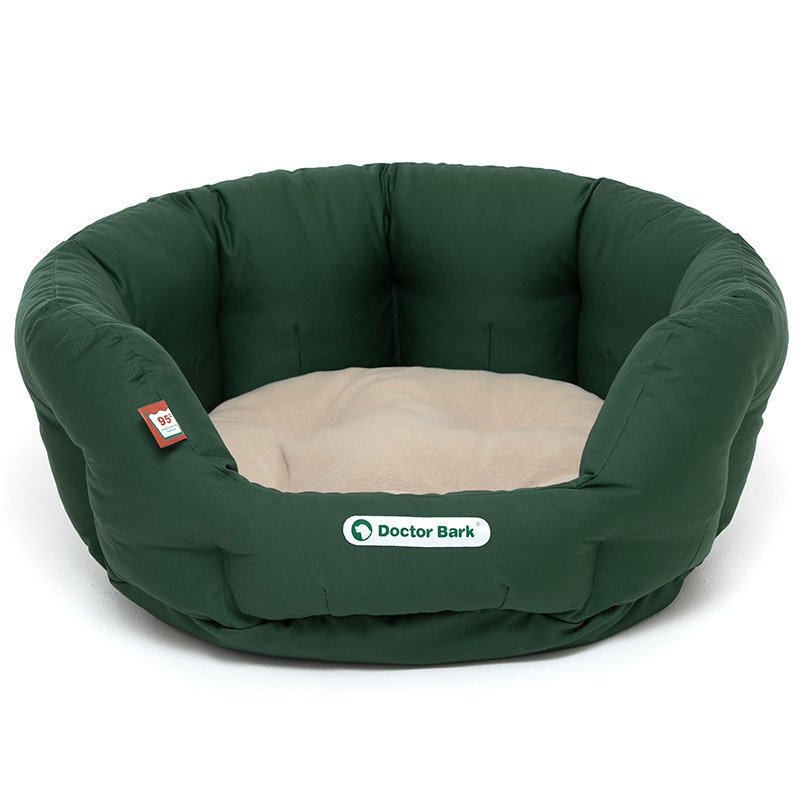 Doctor Bark Hundenest Hundebett für kleine Hunde – S - beige/ moosgrün / Maße innen ca. 40x35x18cm