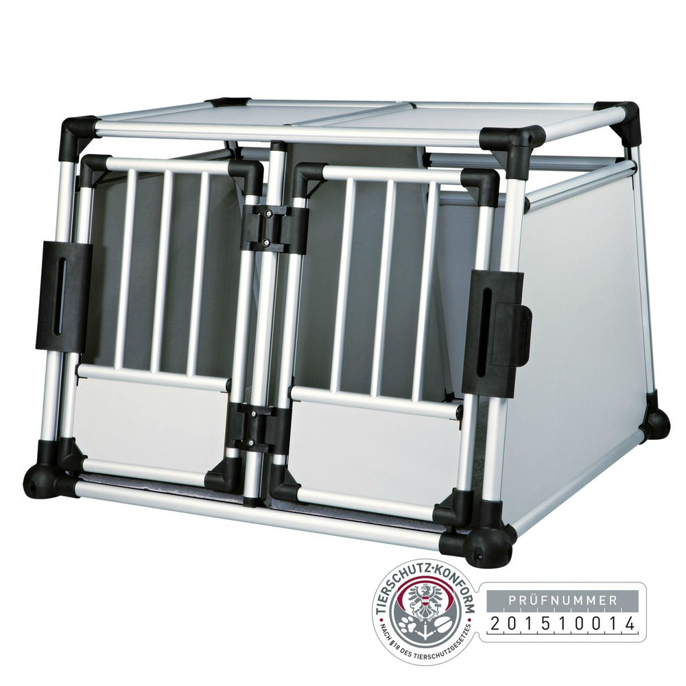 Trixie Doppel Transportbox Alubox Autobox für 2 Hunde – Aluminium, 93 × 64 × 88 cm