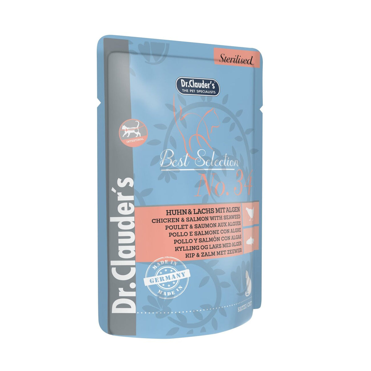Best Selection Sterilised Pouch Beutel Katzenfutter – Huhn und Lachs mit Algen, 16 x 85 g
