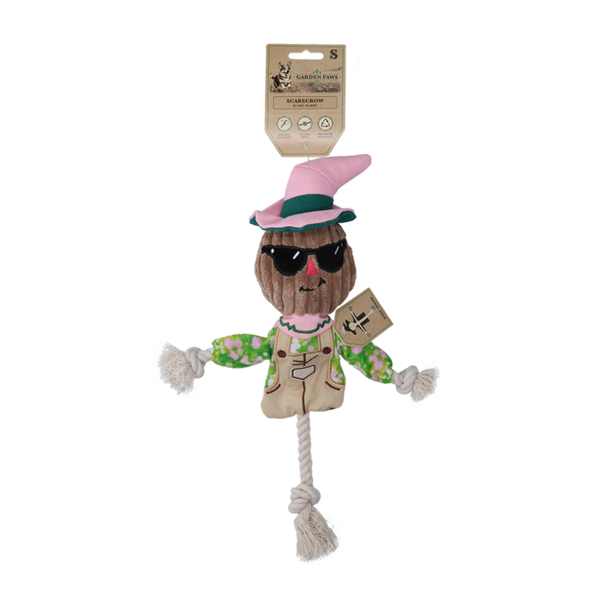Garden Paws Scarecrow Scary Harry Hundespielzeug mit innenliegenden Seil – S: 17.70 x 36.50 x 8.00 cm