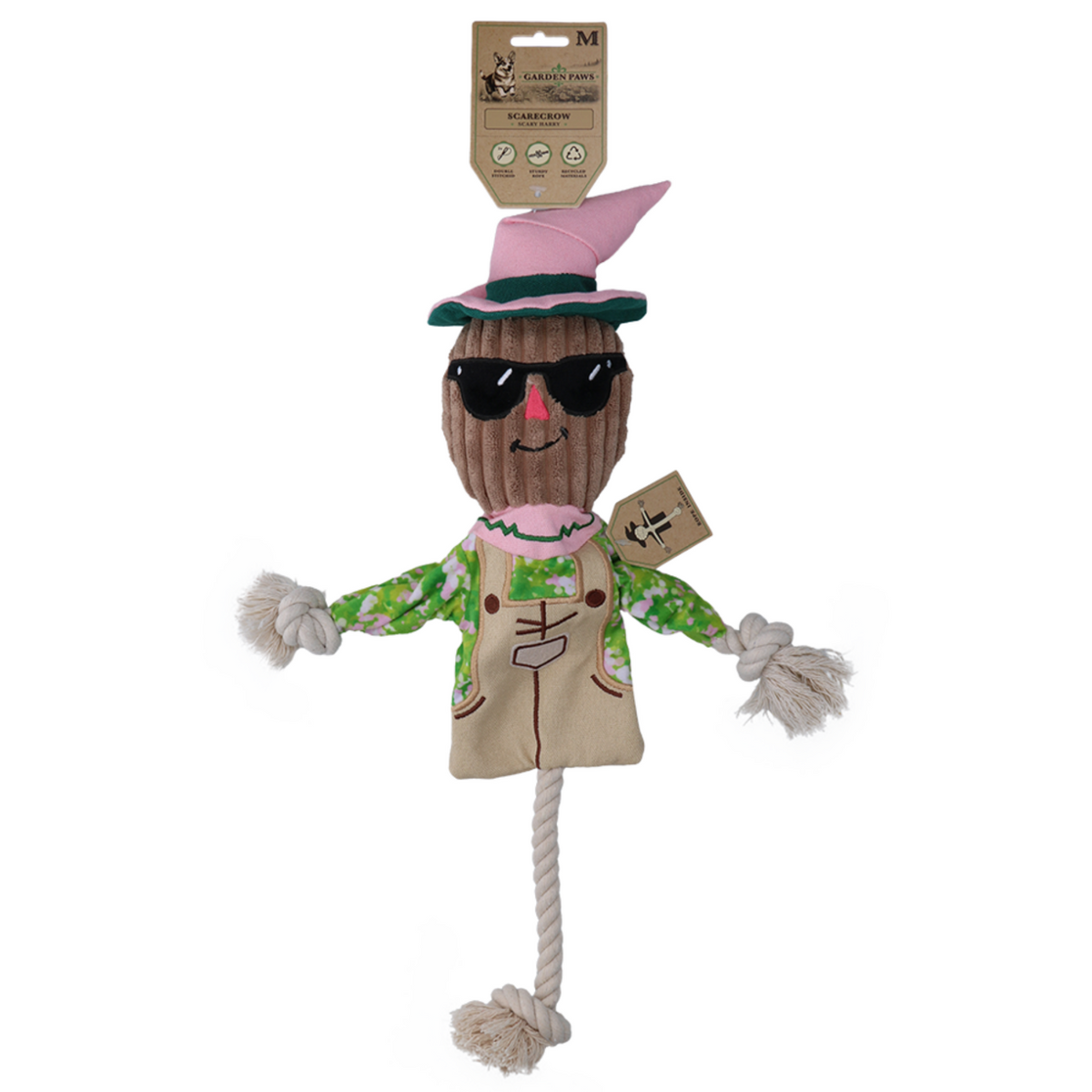 Garden Paws Scarecrow Scary Harry Hundespielzeug mit innenliegenden Seil – M: 19.40 x 47.60 x 10.40 cm