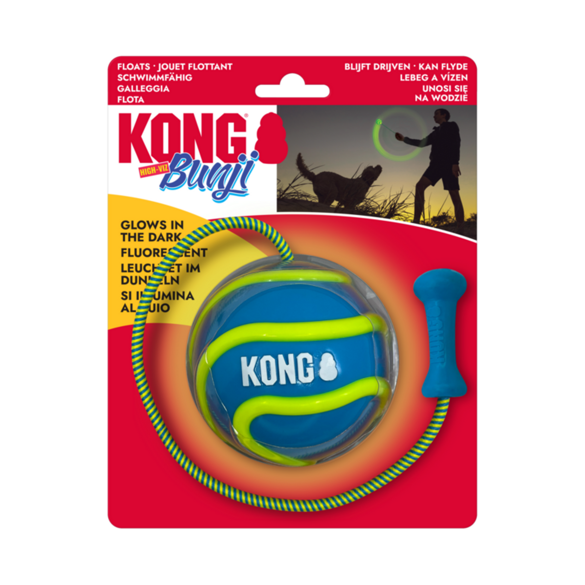 KONG Bunji High-Viz Ball - Der leuchtende Spaß für deinen Hund! – Ø 8 cm