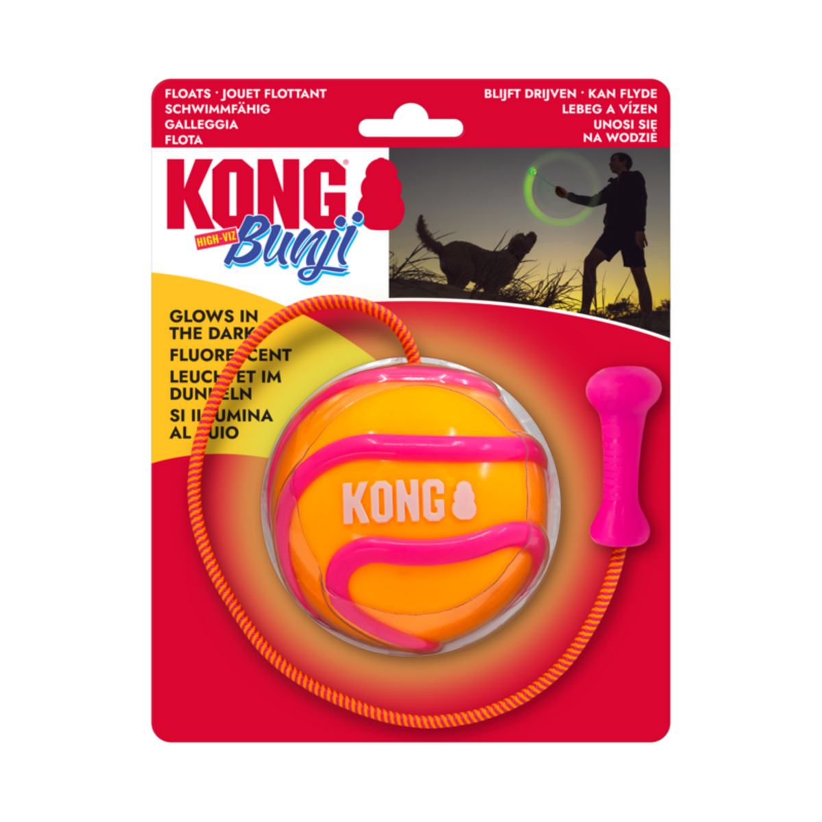 KONG Bunji High-Viz Ball - Der leuchtende Spaß für deinen Hund! – Ø 8 cm