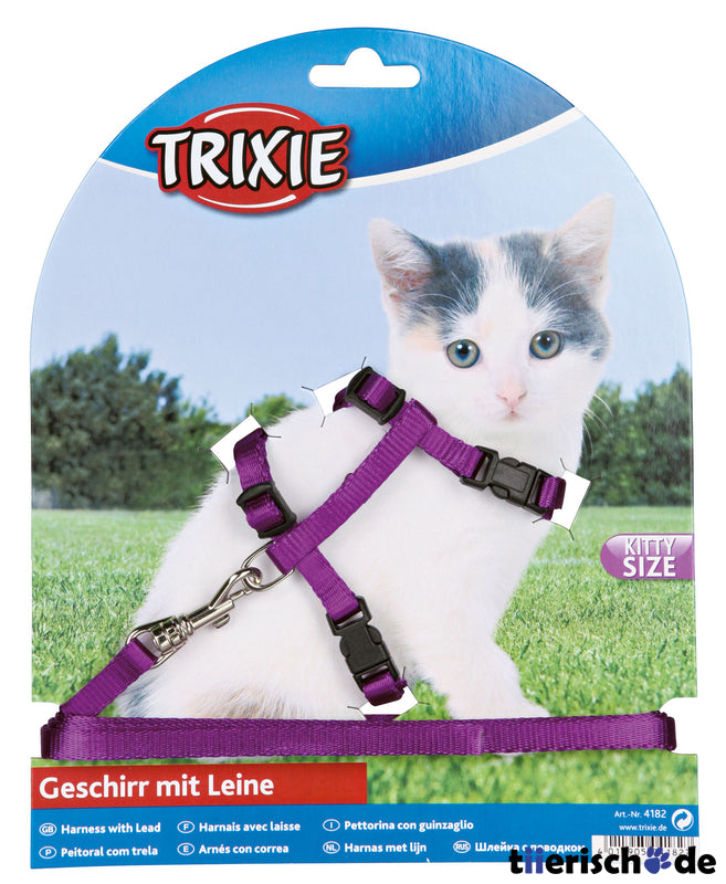 Katzengeschirr mit Leine für Kitten – Geschirr: 19-31cm / 8 mm, Leine, 1,20 m