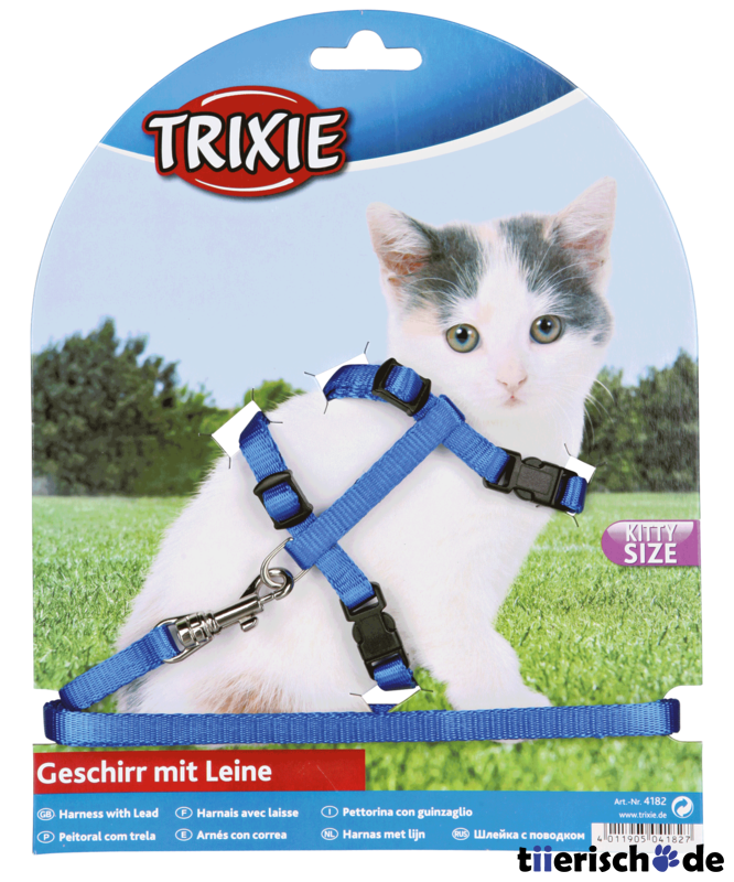 Katzengeschirr mit Leine für Kitten – Geschirr: 19-31cm / 8 mm, Leine, 1,20 m
