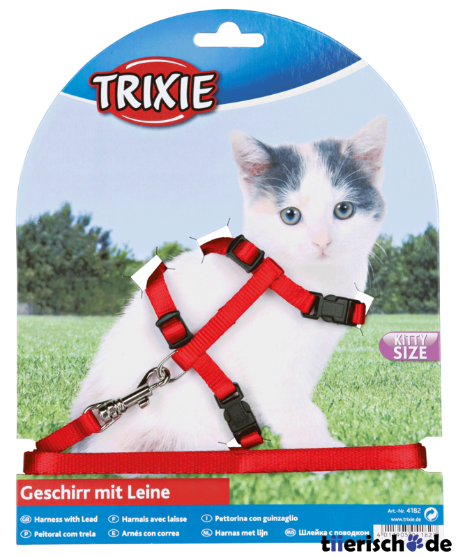 Katzengeschirr mit Leine für Kitten – Geschirr: 19-31cm / 8 mm, Leine, 1,20 m
