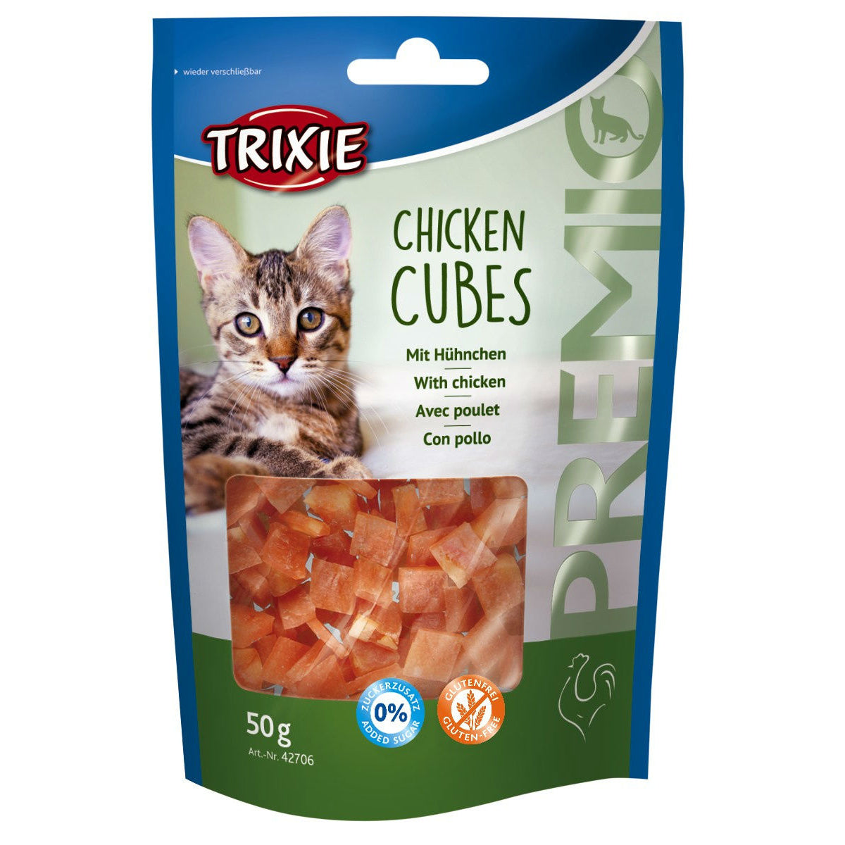 Katzen Leckerlie Premio Chicken Cubes – 50 g mit Hühnchen