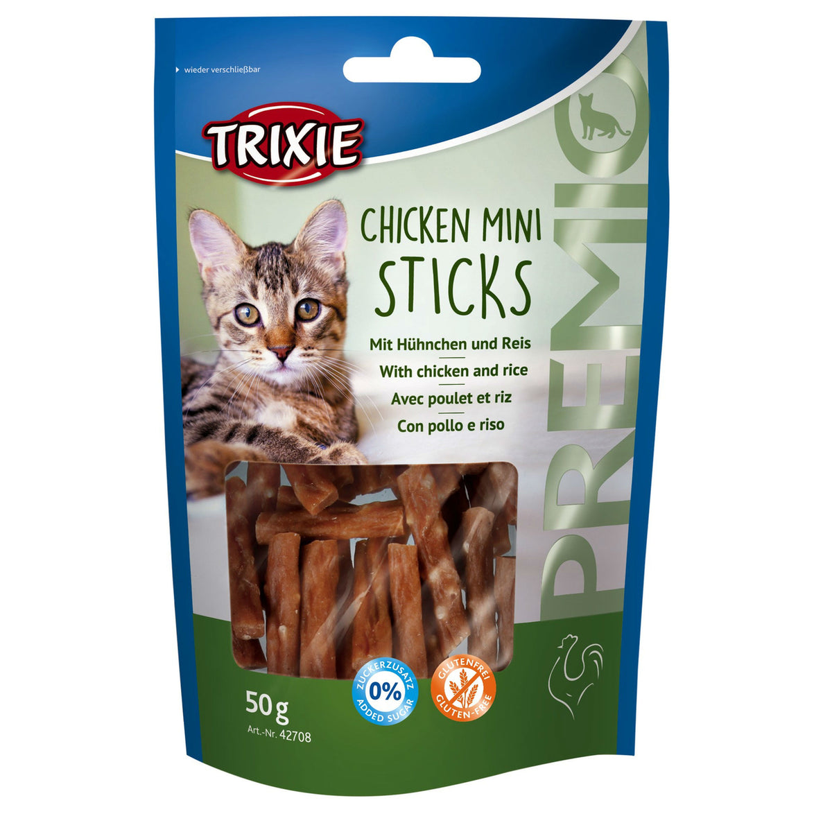 Trixie Premio Katzensticks Mini Katzenleckerchen – Hühnchen/Reis, 50 g