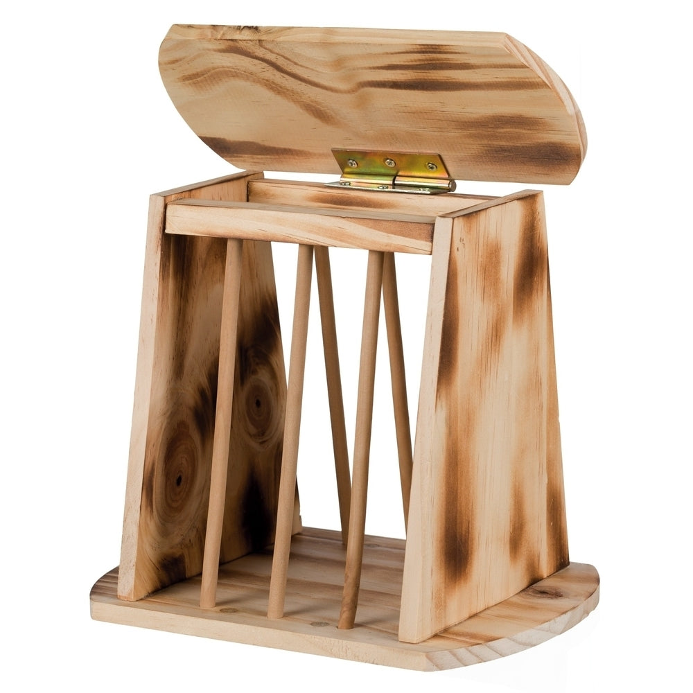 Kleintier Heuraufe zum Aufstellen mit Deckel Holz geflammt