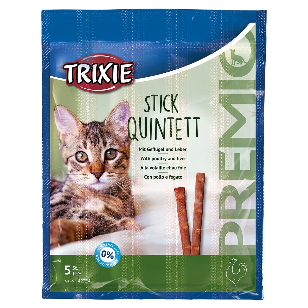 PREMIO Stick Quintett Katzensnack – Geflügel/Leber, 5 × 5 g