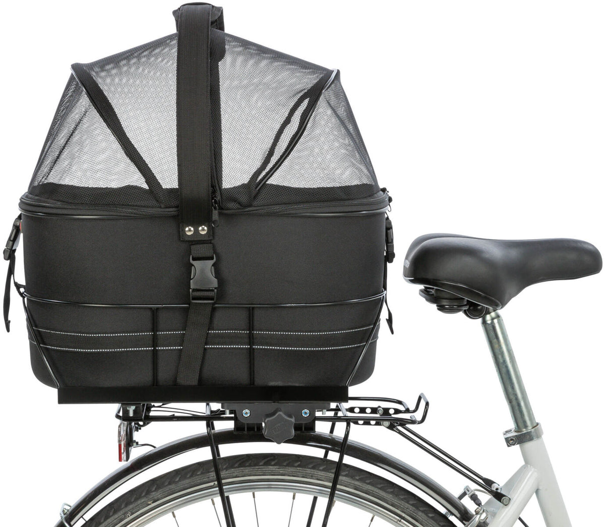 TRIXIE Hundefahrradkorb Gepäckträger – bis 6 kg, Netz-Abdeckung, Kurzleine, schwarz