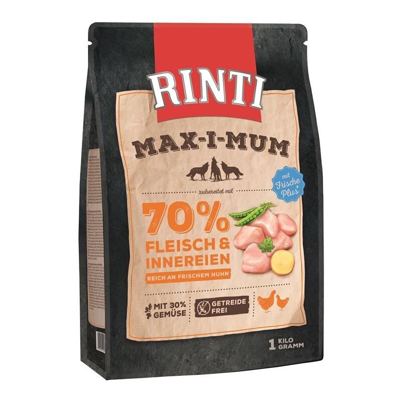 Rinti Maximum Trockenfutter fĂŒr Hunde | Getreidefrei & Hoher Frischfleischanteil (Huhn oder Rind)