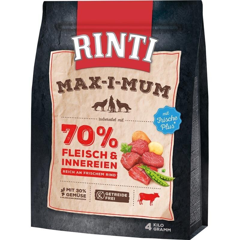 Rinti Maximum Trockenfutter fĂŒr Hunde | Getreidefrei & Hoher Frischfleischanteil (Huhn oder Rind)