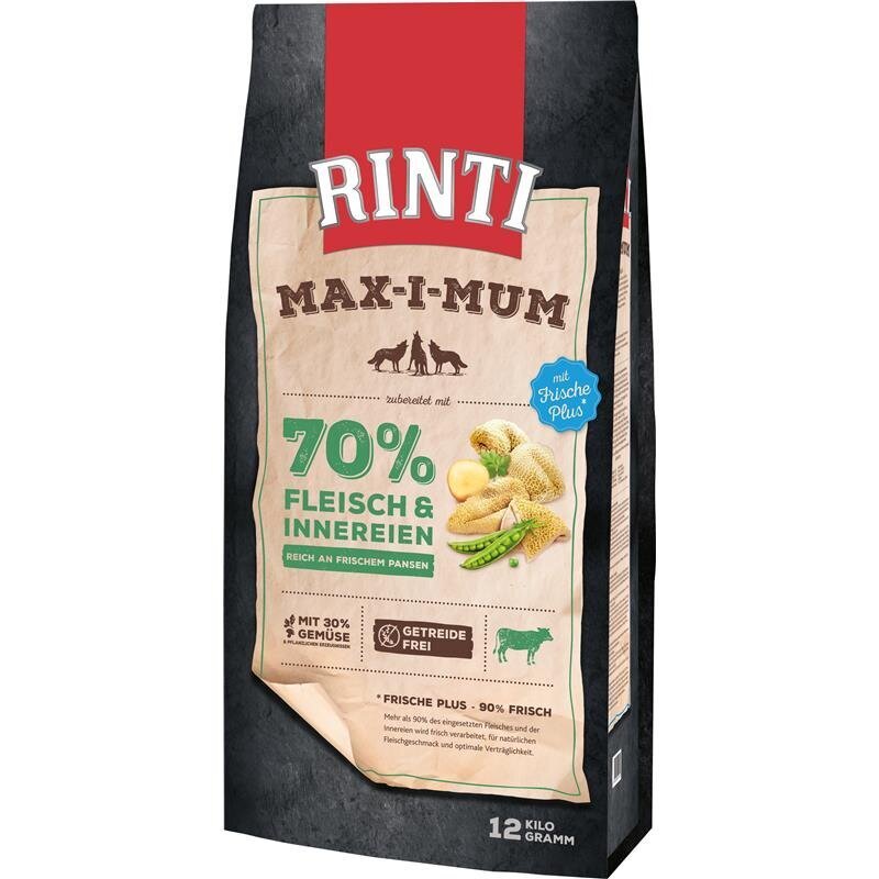 Rinti Maximum Trockenfutter fĂŒr Hunde | Getreidefrei & Hoher Frischfleischanteil (Huhn oder Rind)