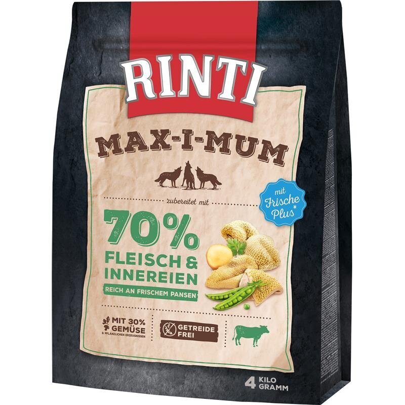Rinti Maximum Trockenfutter fĂŒr Hunde | Getreidefrei & Hoher Frischfleischanteil (Huhn oder Rind)