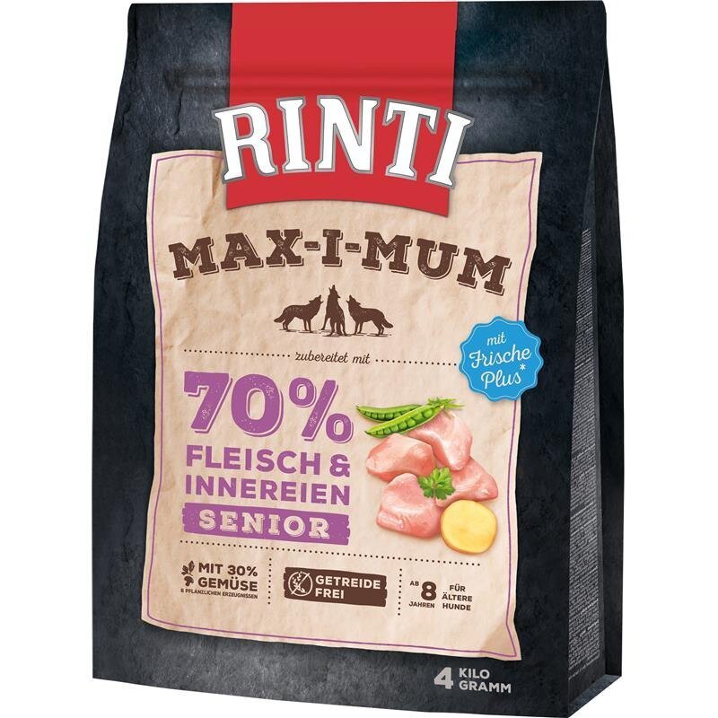 Rinti Maximum Trockenfutter fĂŒr Hunde | Getreidefrei & Hoher Frischfleischanteil (Huhn oder Rind)