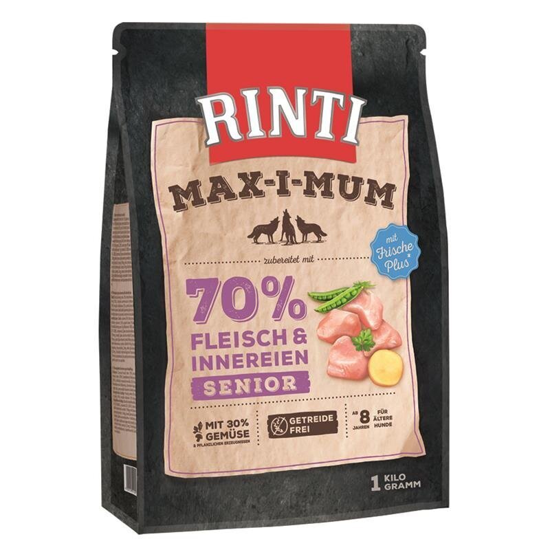 Rinti Maximum Trockenfutter fĂŒr Hunde | Getreidefrei & Hoher Frischfleischanteil (Huhn oder Rind)