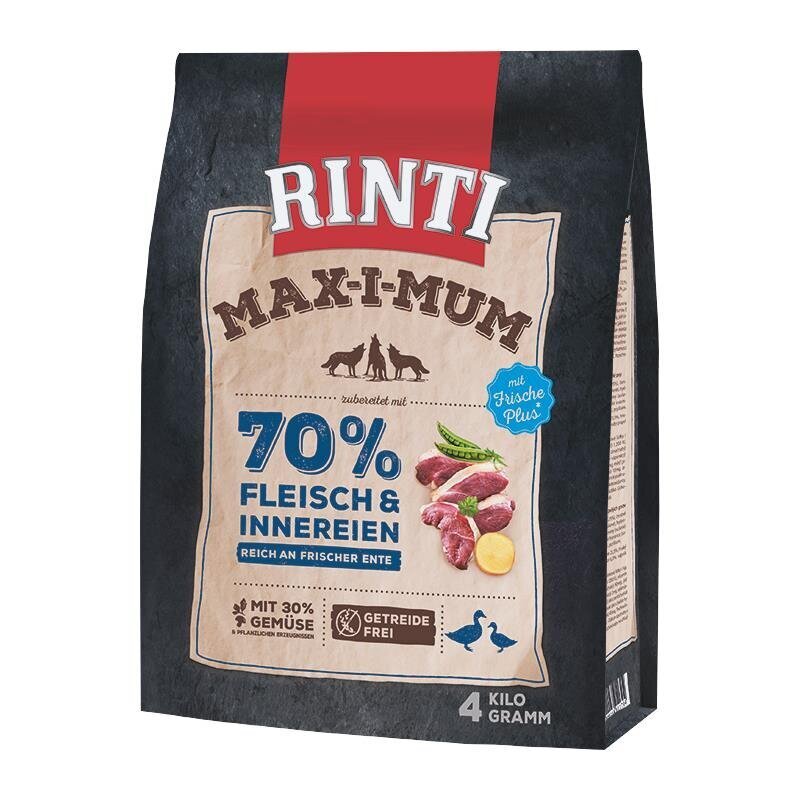 Rinti Maximum Trockenfutter fĂŒr Hunde | Getreidefrei & Hoher Frischfleischanteil (Huhn oder Rind)