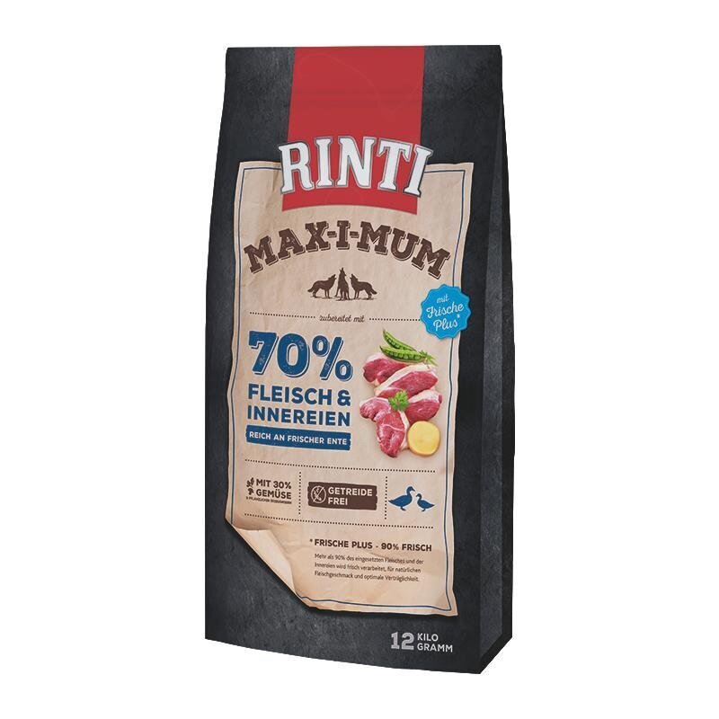 Rinti Maximum Trockenfutter fĂŒr Hunde | Getreidefrei & Hoher Frischfleischanteil (Huhn oder Rind)