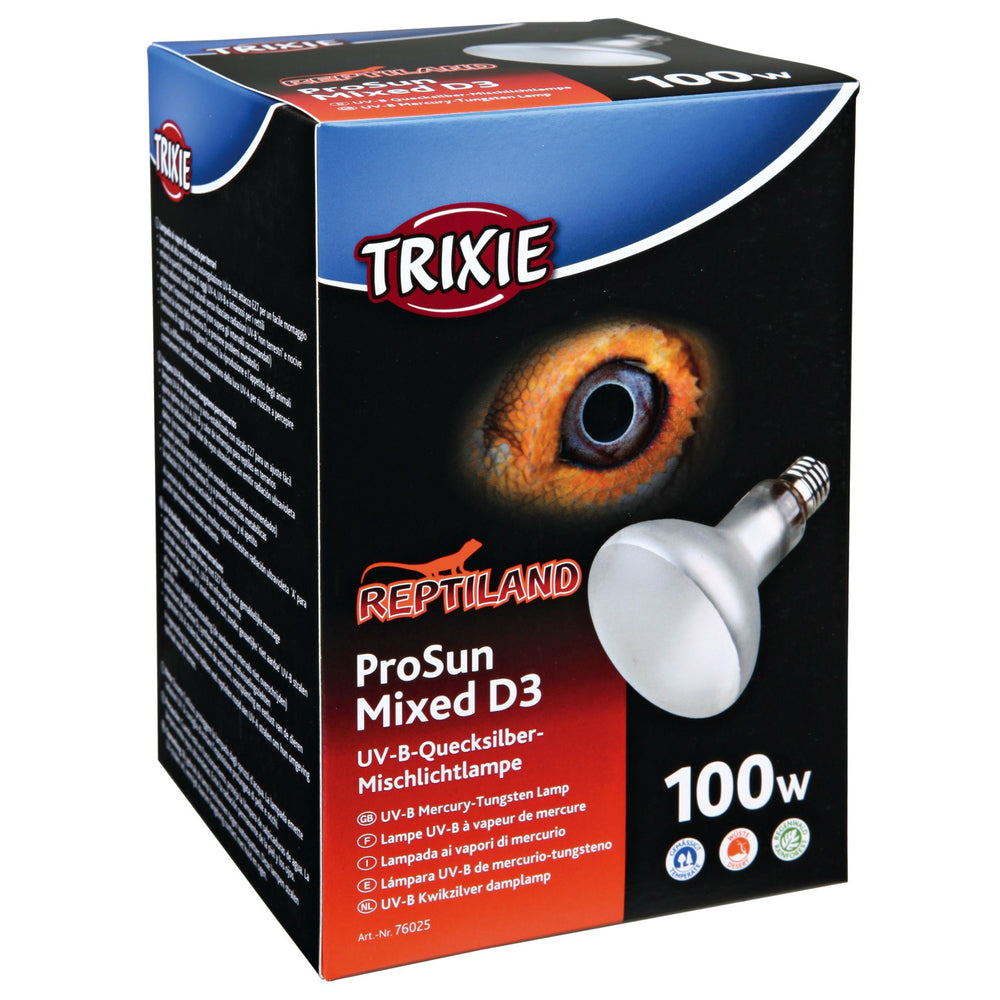 Terrarium UV Mischlicht Lampe ProSun, UV-B, selbststartend – Leistung: 100 W Lichtstrom: 700 lm Kelvin: 3800 Maße: ø 95 × 130 mm