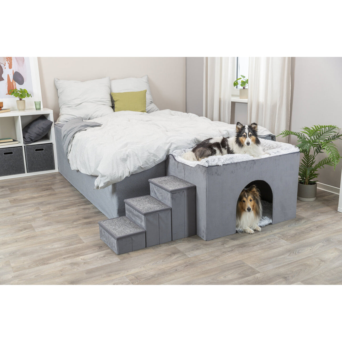 Hunde Beistellbett Harvey mit Treppe und Höhle