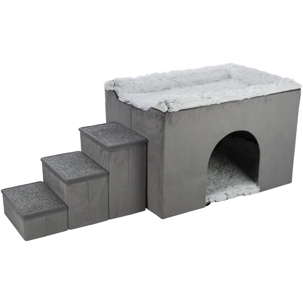 Hunde Beistellbett Harvey mit Treppe und Höhle