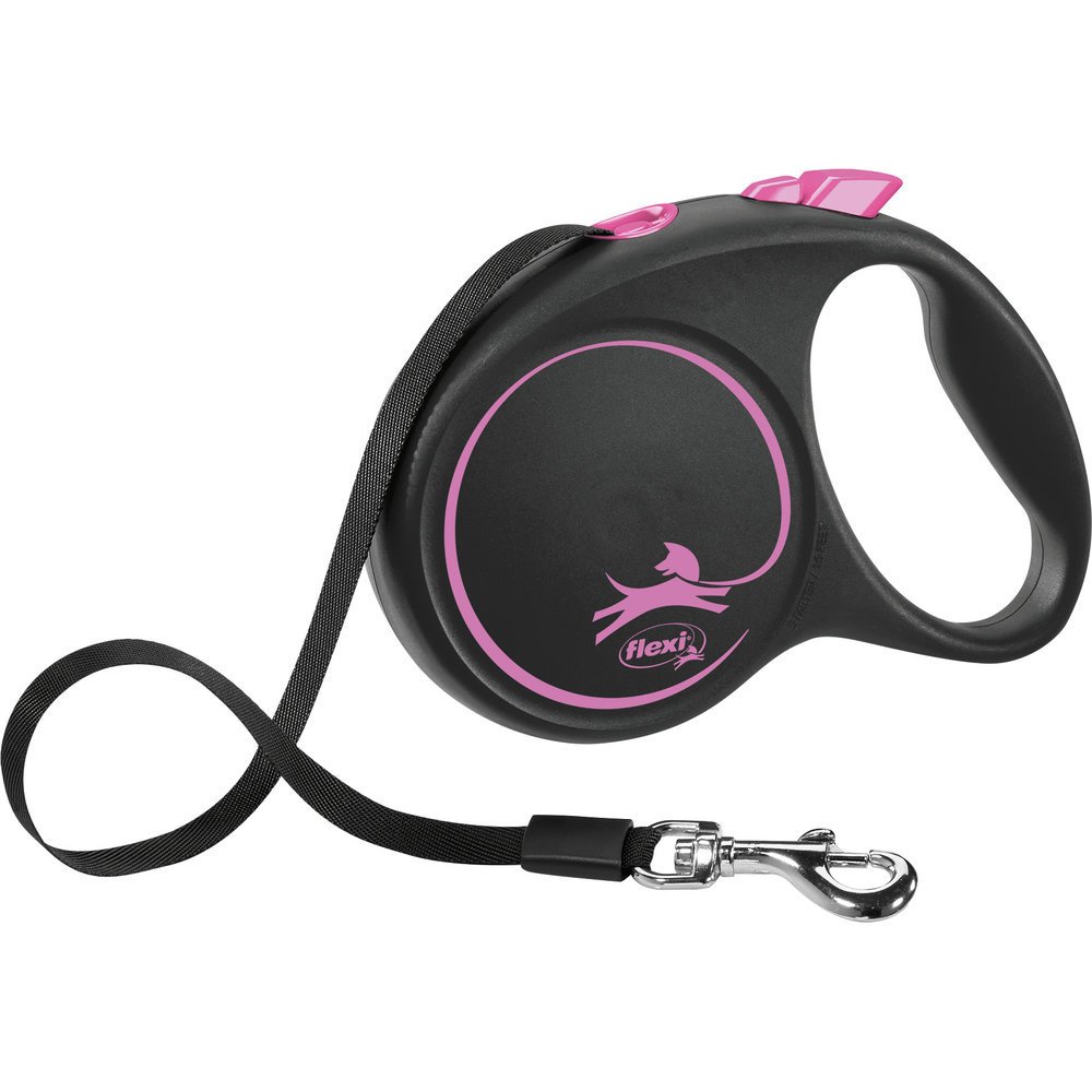 flexi BLACK DESIGN Gurtleine – M: 5 m, pink, bis zu 25kg