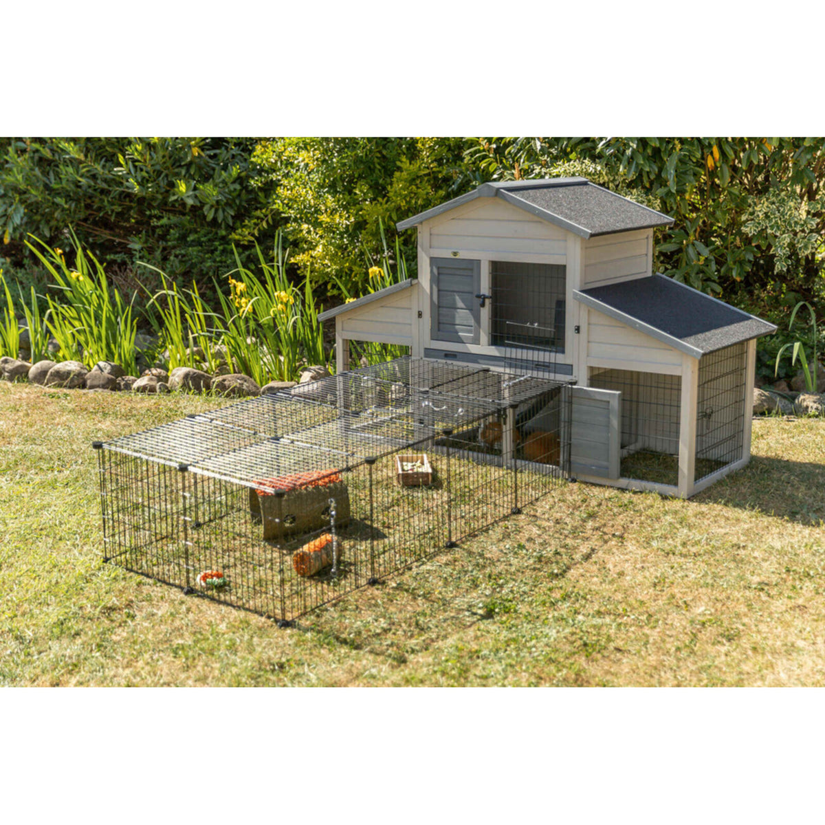 TRIXIE Freilaufgehege mit Abdeckung | Sicherer Auslauf fĂŒr Kaninchen & Meerschweinchen â 152 Ă 38 Ă 72 cm, schwarz