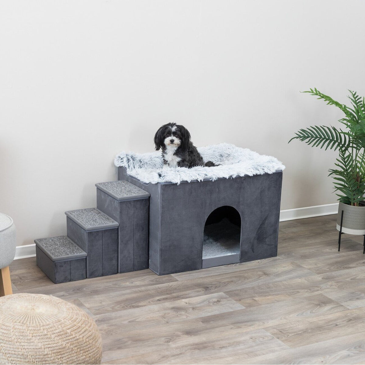 Hunde Beistellbett Harvey mit Treppe und Höhle
