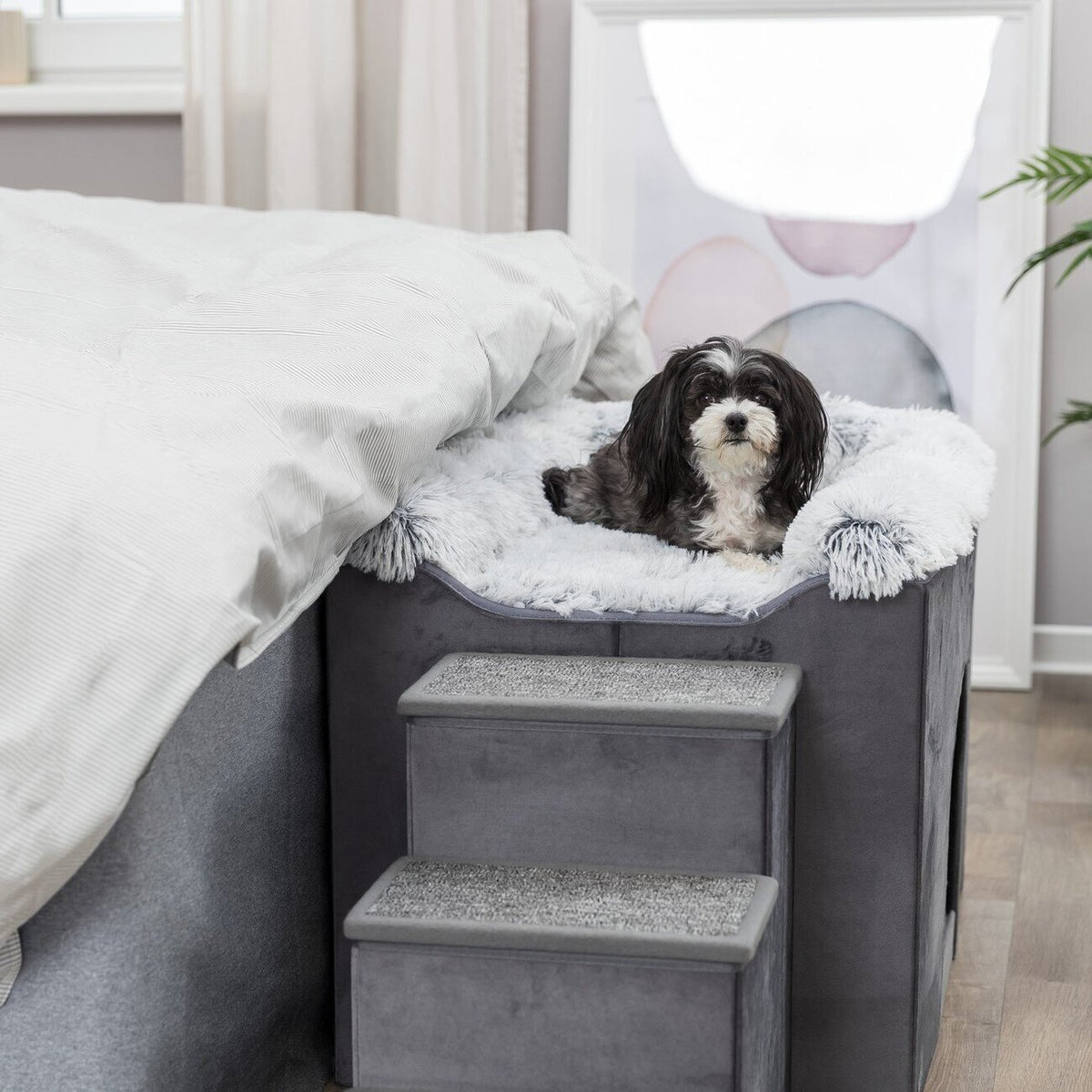 Hunde Beistellbett Harvey mit Treppe und Höhle