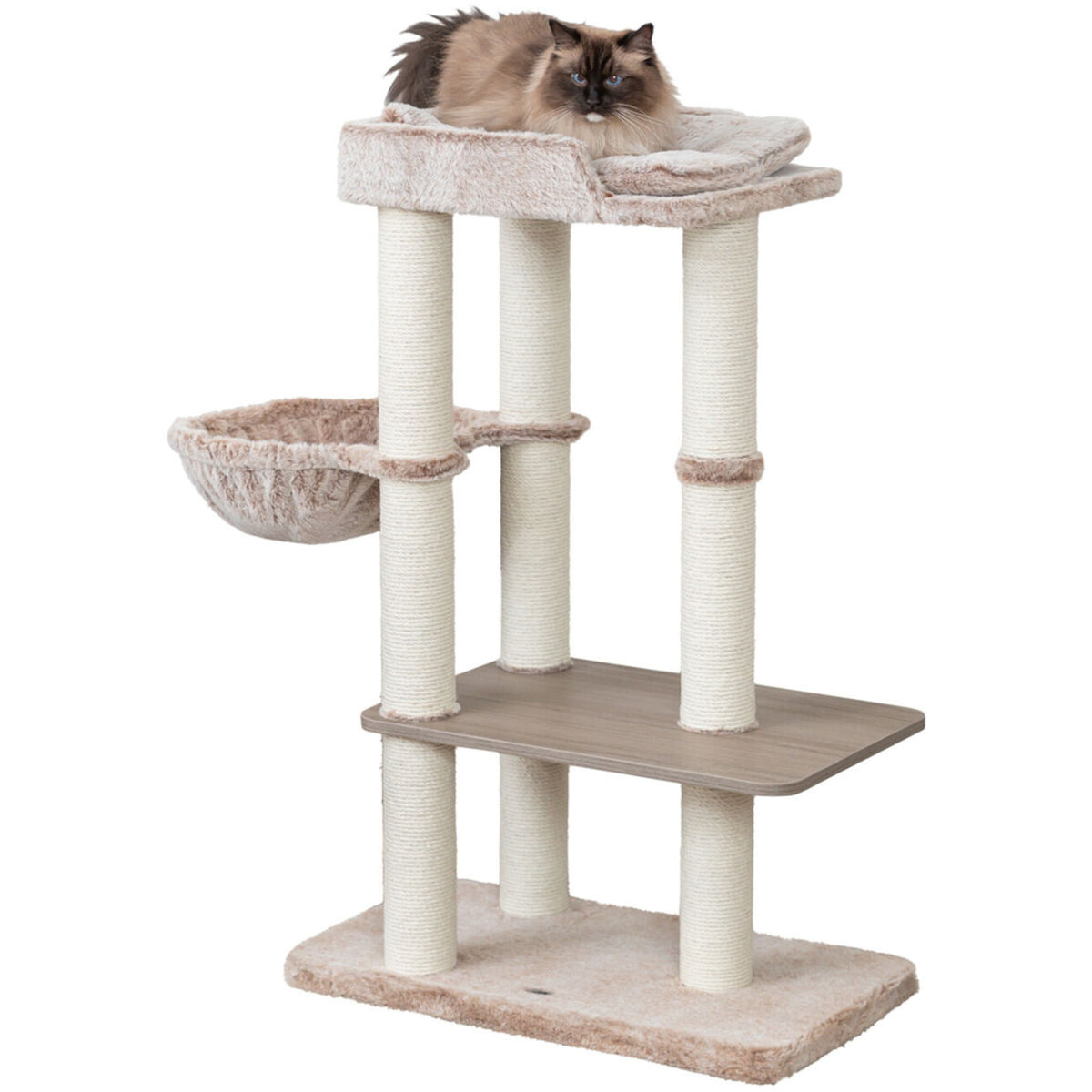 TRIXIE Kratzbaum Sienna – Moderner und Großer Kratzbaum in Holzoptik für Katzen – 105 cm, taupe
