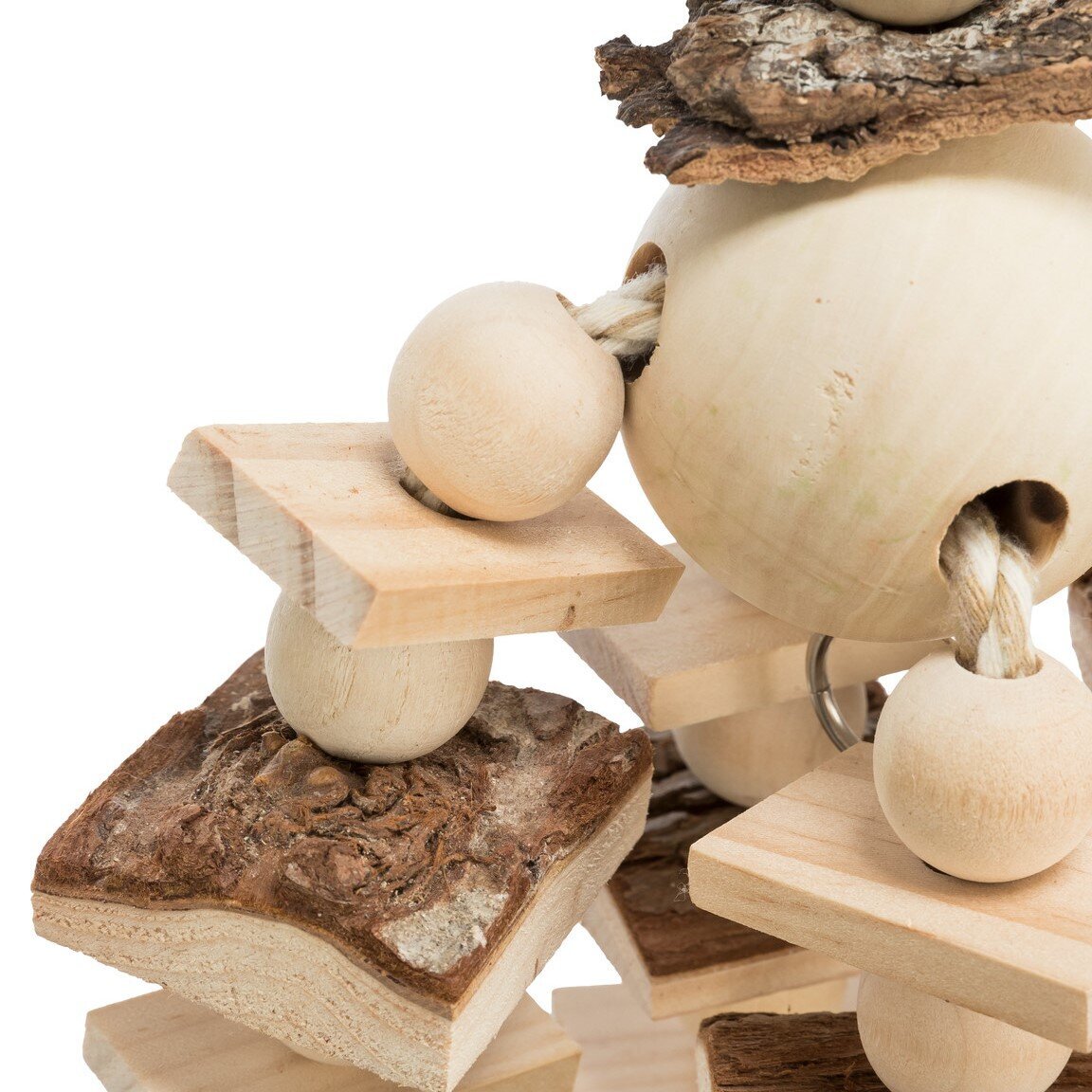 Vogelspielzeug Holz mit Tau zum Aufhängen