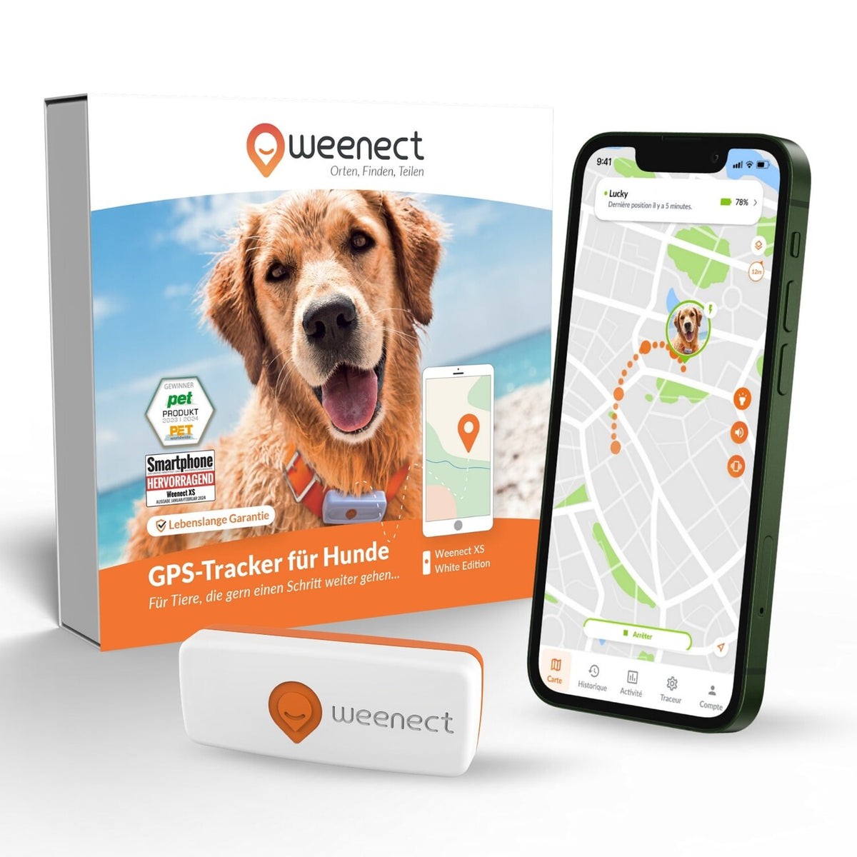 XS GPS Tracker für Hunde mit Lebenslanger Garantie – weiß
